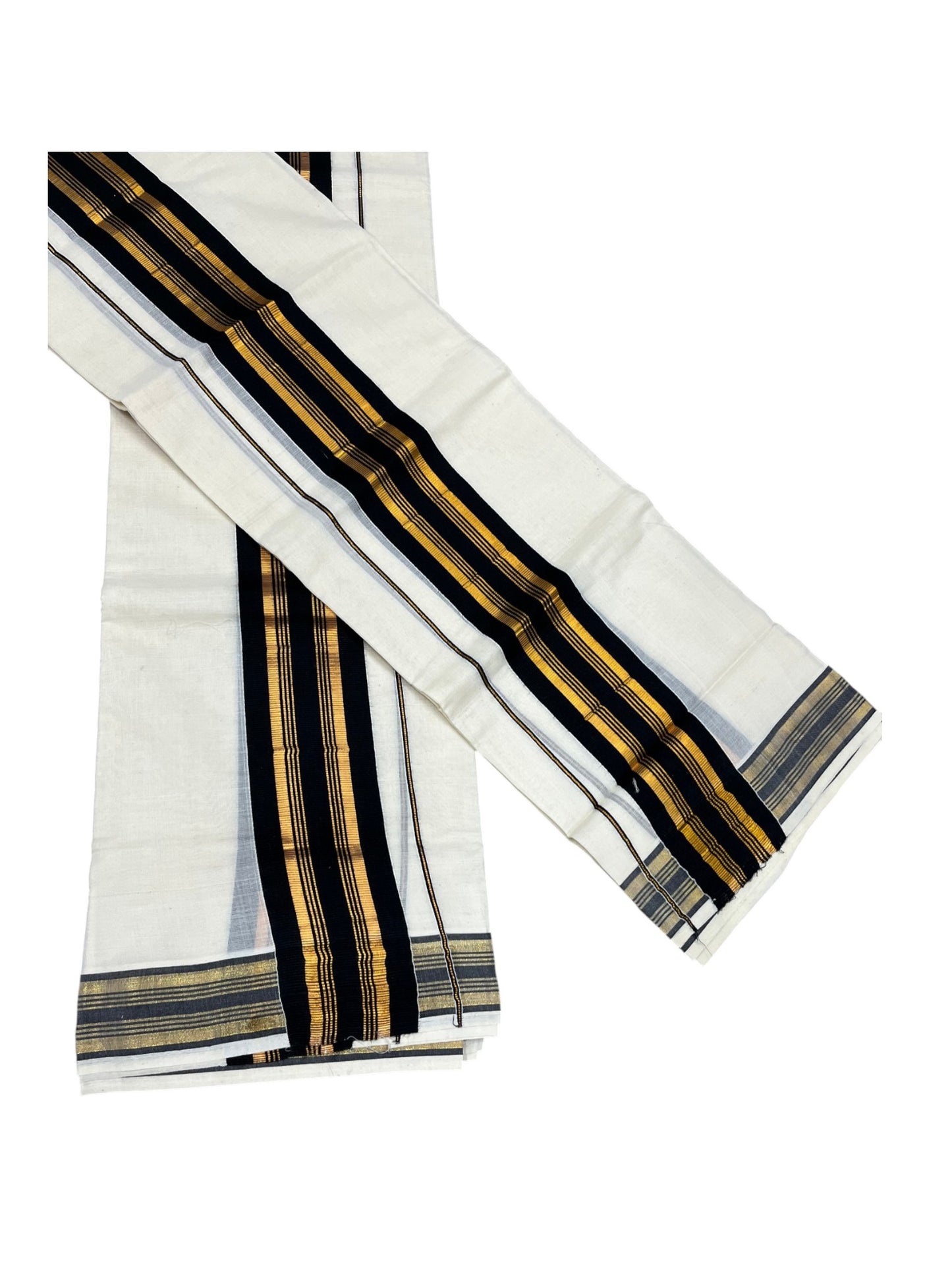 Southloom Kerala Cotton  Set Mundu (Mundum Neriyathum) with Kasavu and Black Border