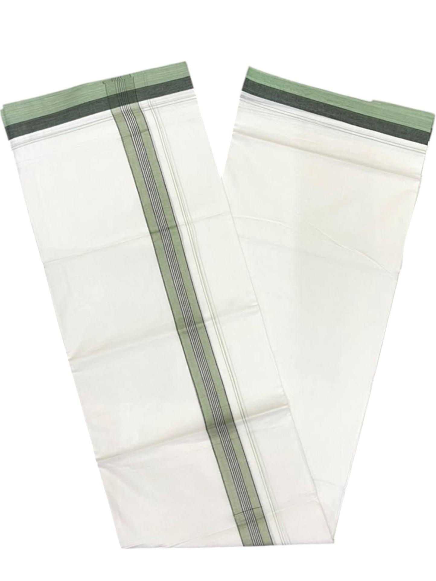 Southloom Pure Cotton Mundu with Green & Black Border (South Indian Kerala Dhoti)