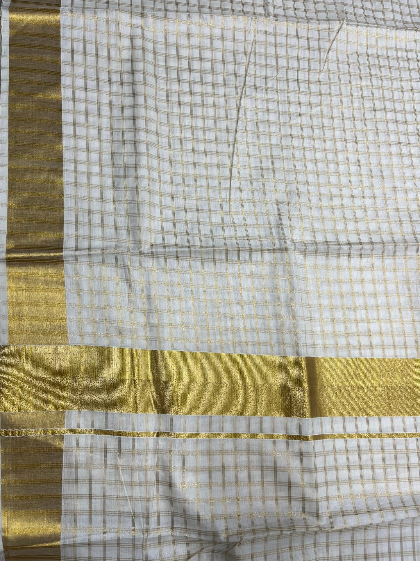 Southloom Pure Cotton Kerala Kasavu Check Saree with Woven Work