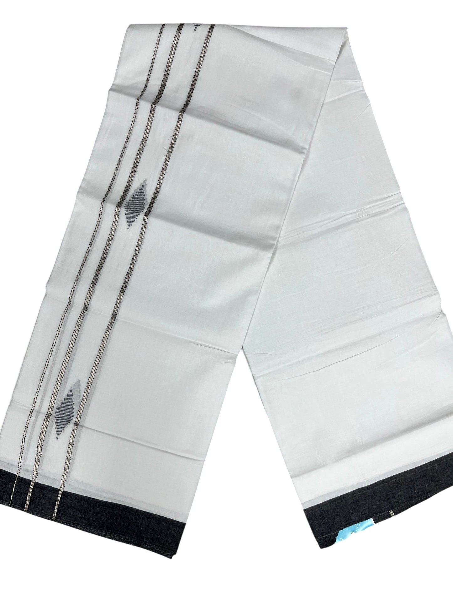 Southloom Pure White Cotton Mundu with Black & Silver Line Border (South Indian Kerala Dhoti)