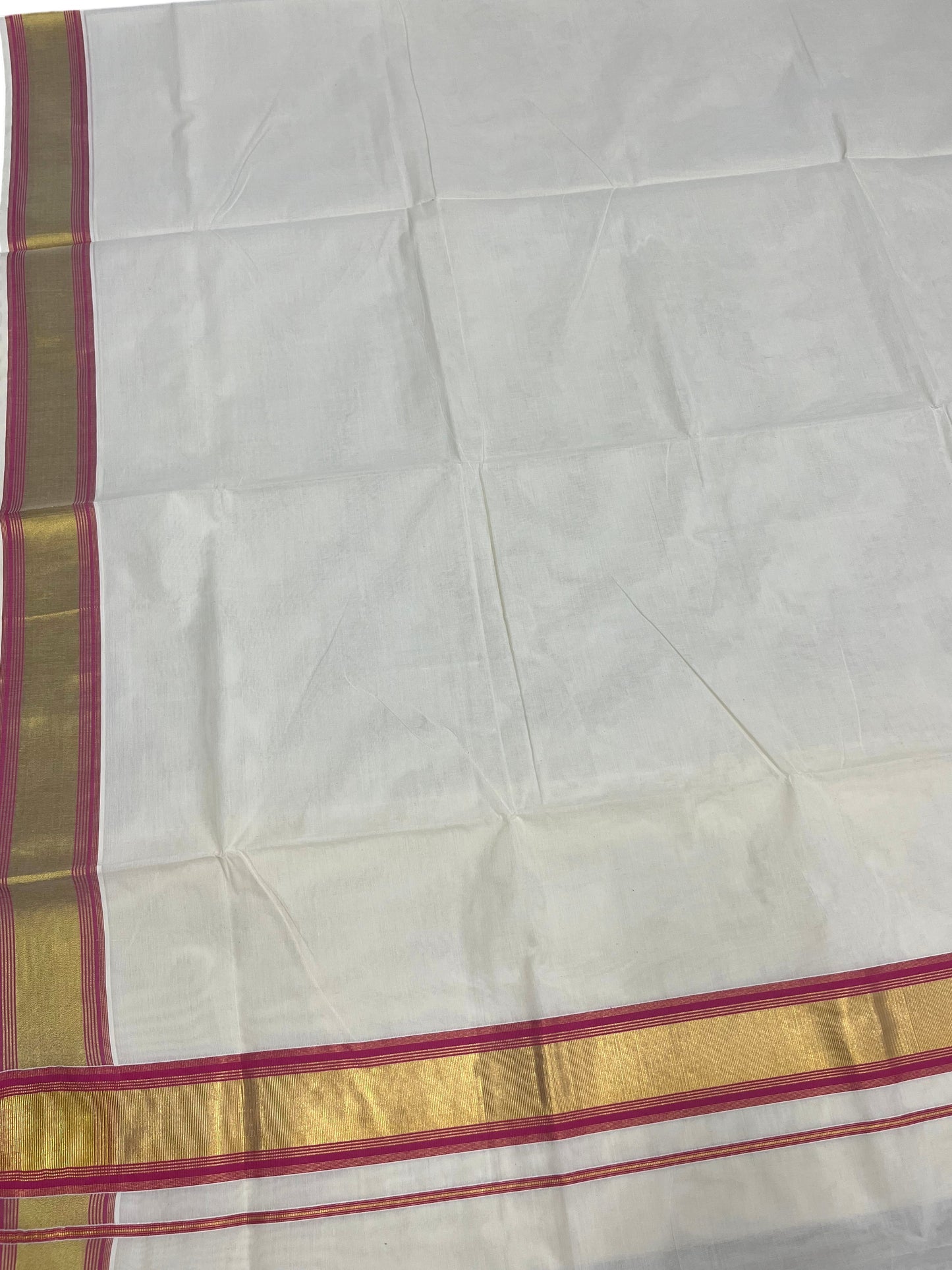 Southloom Kerala Cotton Kasavu Saree with Pink Border