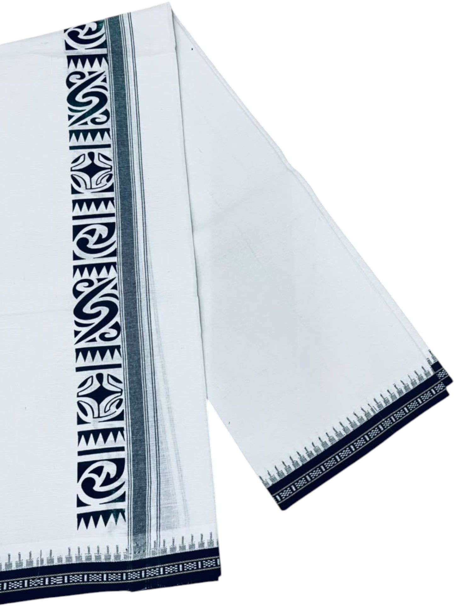 Southloom White Green Printed Single Mundu / Otta Mundu / Lungi (South Indian Kerala Dhoti) SL622