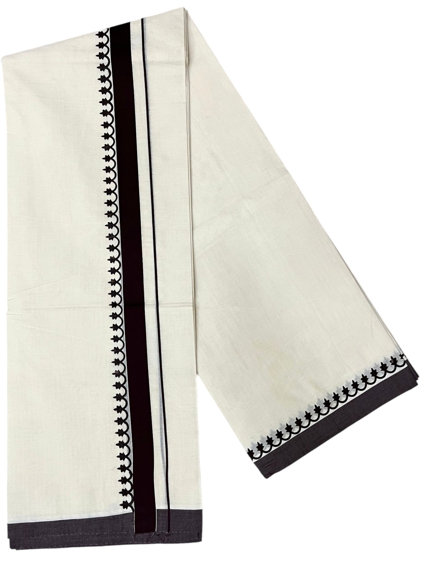 Southloom Kerala Cotton Blue Kara Printed Double Mundu (South Indian Kerala Dhoti) SL567