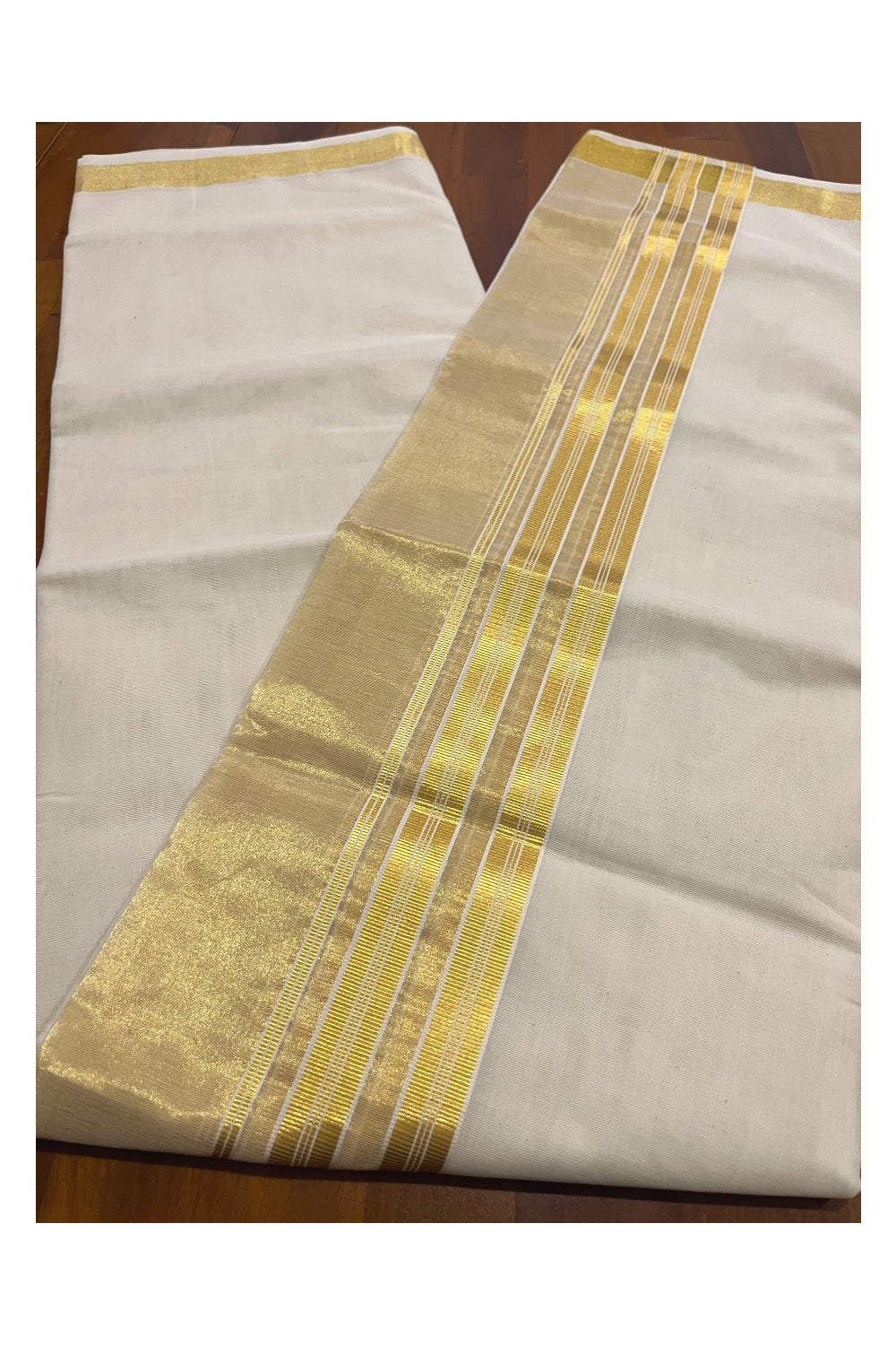 Southloom Premium Handloom Pure Cotton Wedding Mundu with Tissue Kasavu on Border (South Indian Kerala Dhoti)