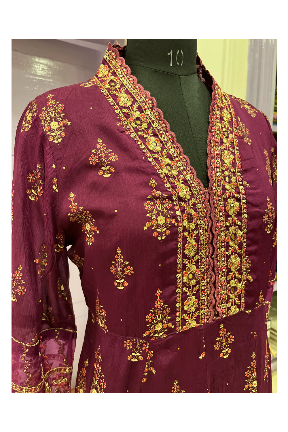 Southloom Stitched Semi Silk Purple Salwar Set with Sequins Works in Yoke