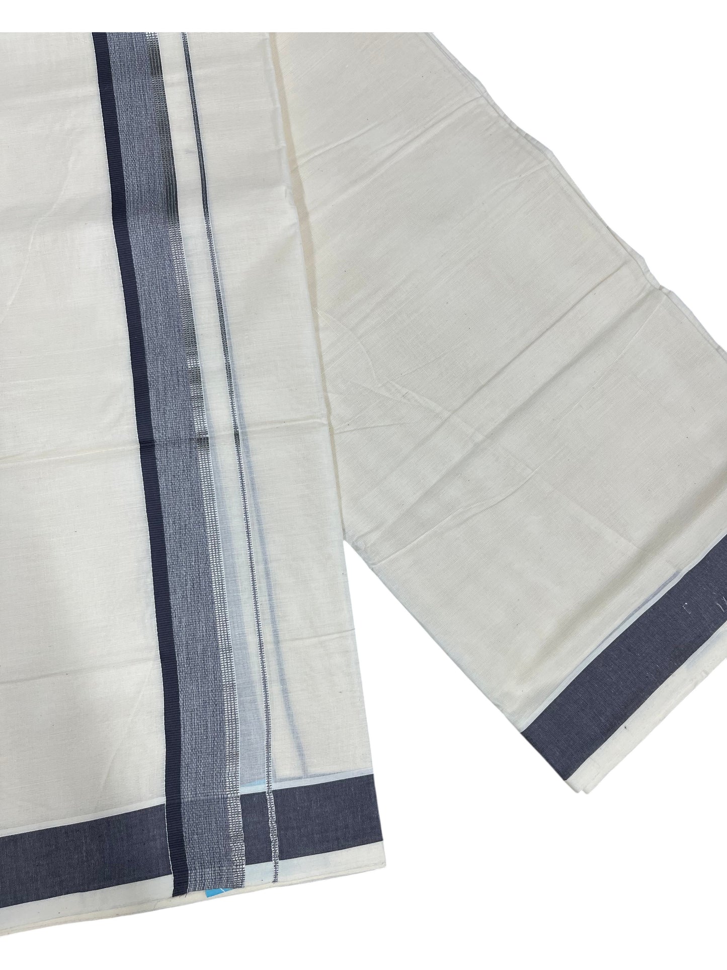 Southloom Pure Cotton Mundu with Silver Lines and Grey Border (South Indian Kerala Dhoti)