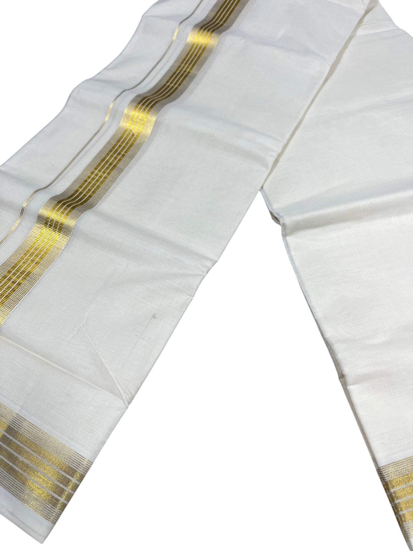 Southloom Kerala Pure Cotton Double Mundu with Gold Kasavu and Border (South Indian Dhoti)