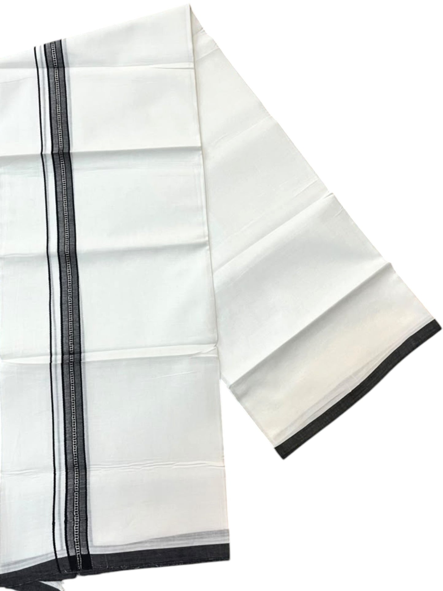 Southloom Pure White Cotton Mundu with Black & Silver Line Border (South Indian Kerala Dhoti)