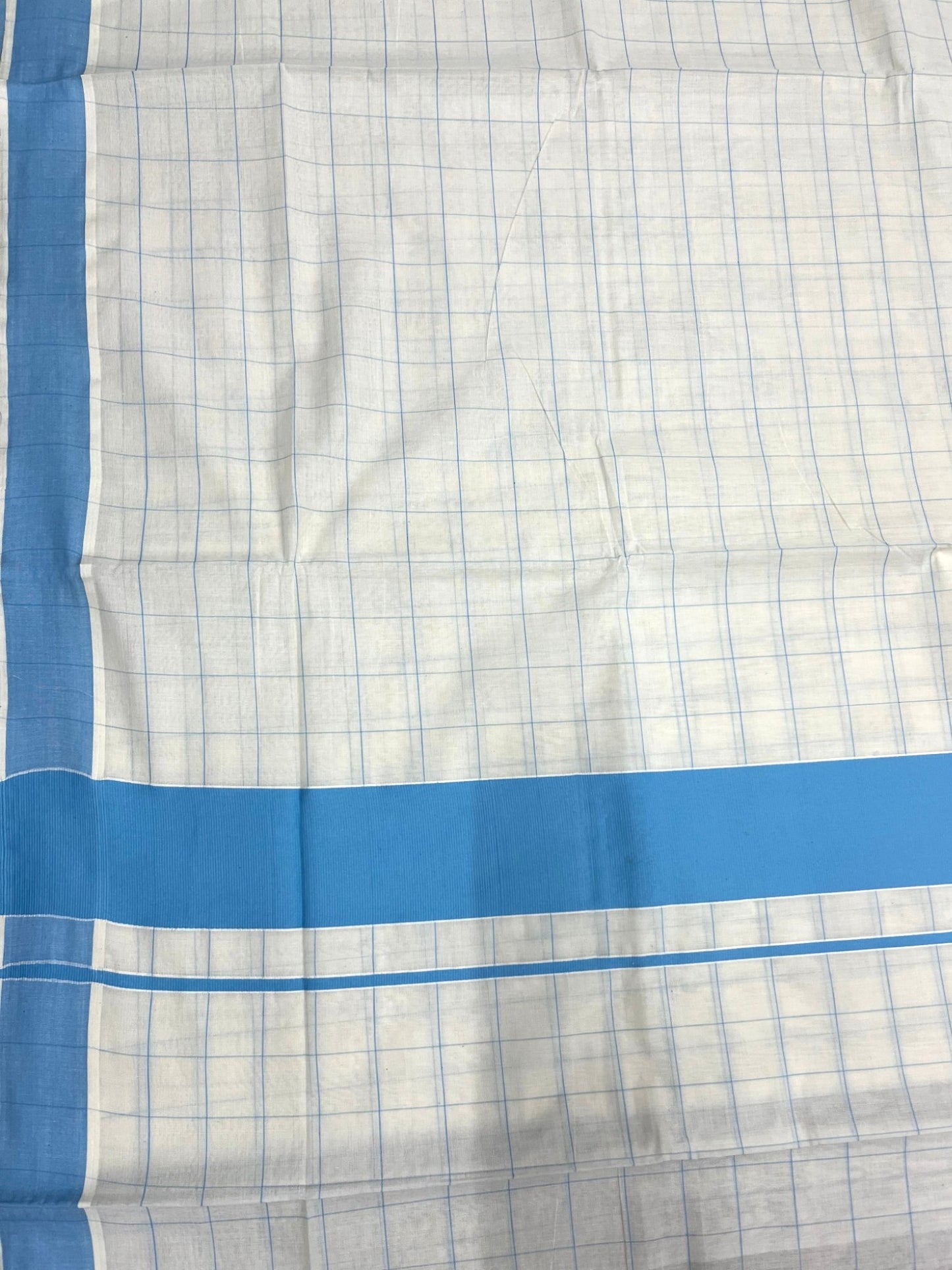 Southloom Pure Cotton Kerala Saree with Blue Check Designs Across Body