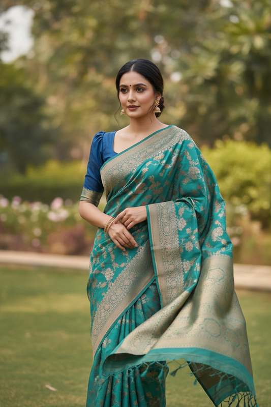 Southloom Pure Banarasi Silk Saree with Woven Work on Body and Borders