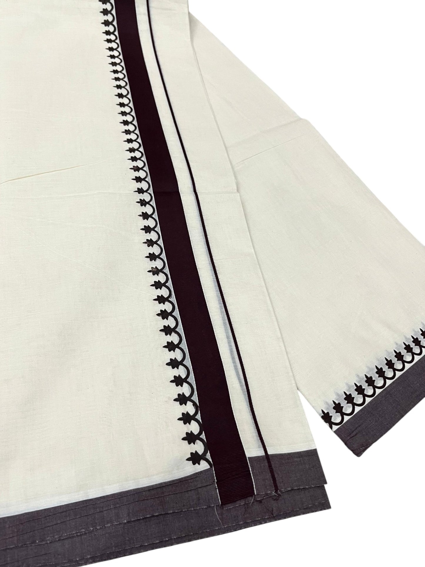 Southloom Kerala Cotton Blue Kara Printed Double Mundu (South Indian Kerala Dhoti) SL567