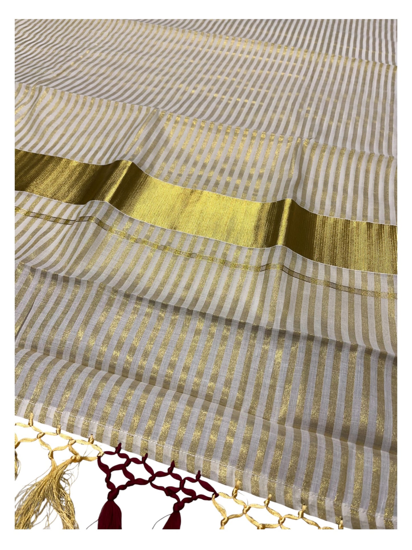 Southloom Kerala Cotton Kasavu Saree with Stripes on Body