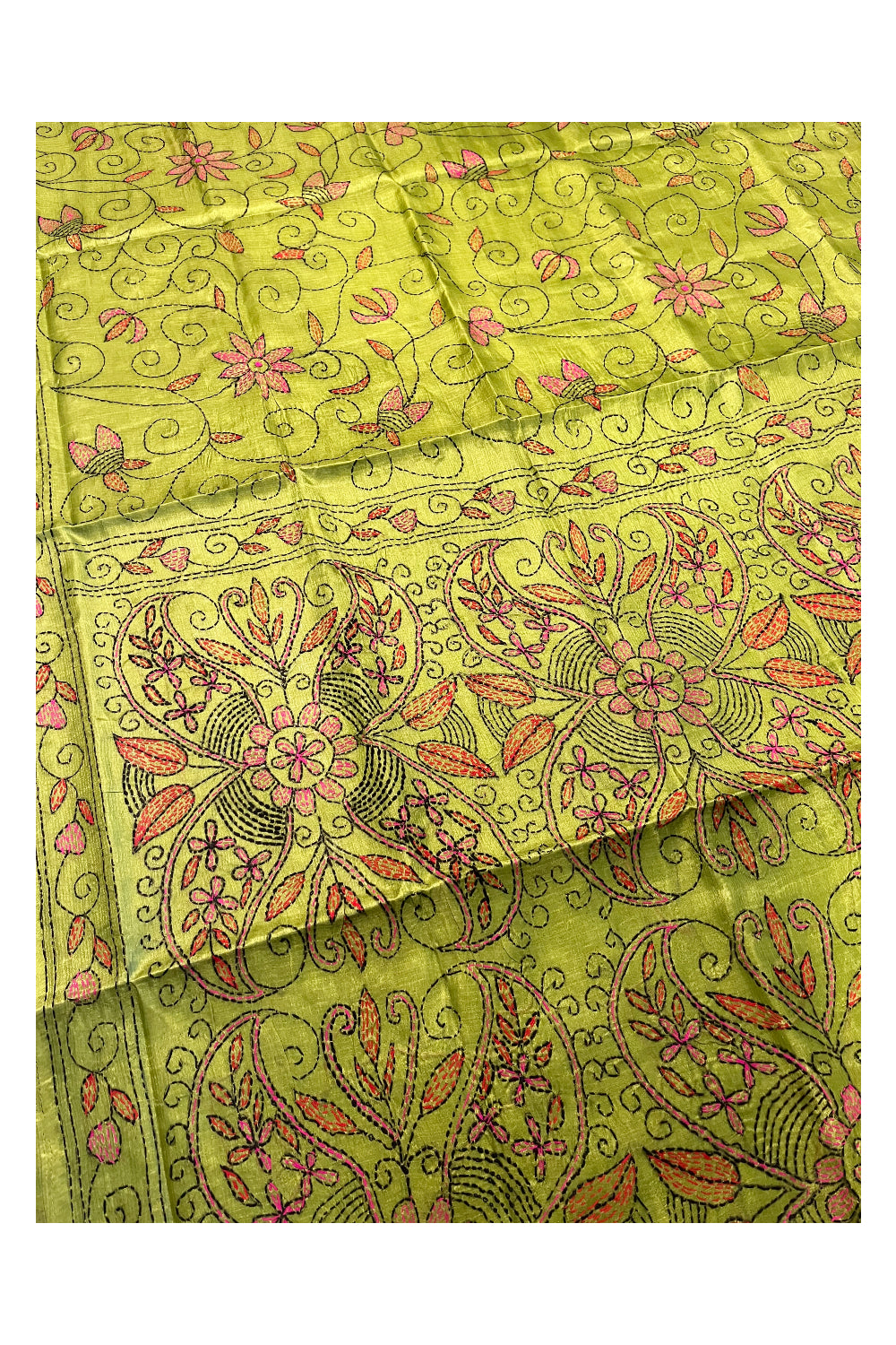 Southloom Kantha Thread Work Designer Green Saree