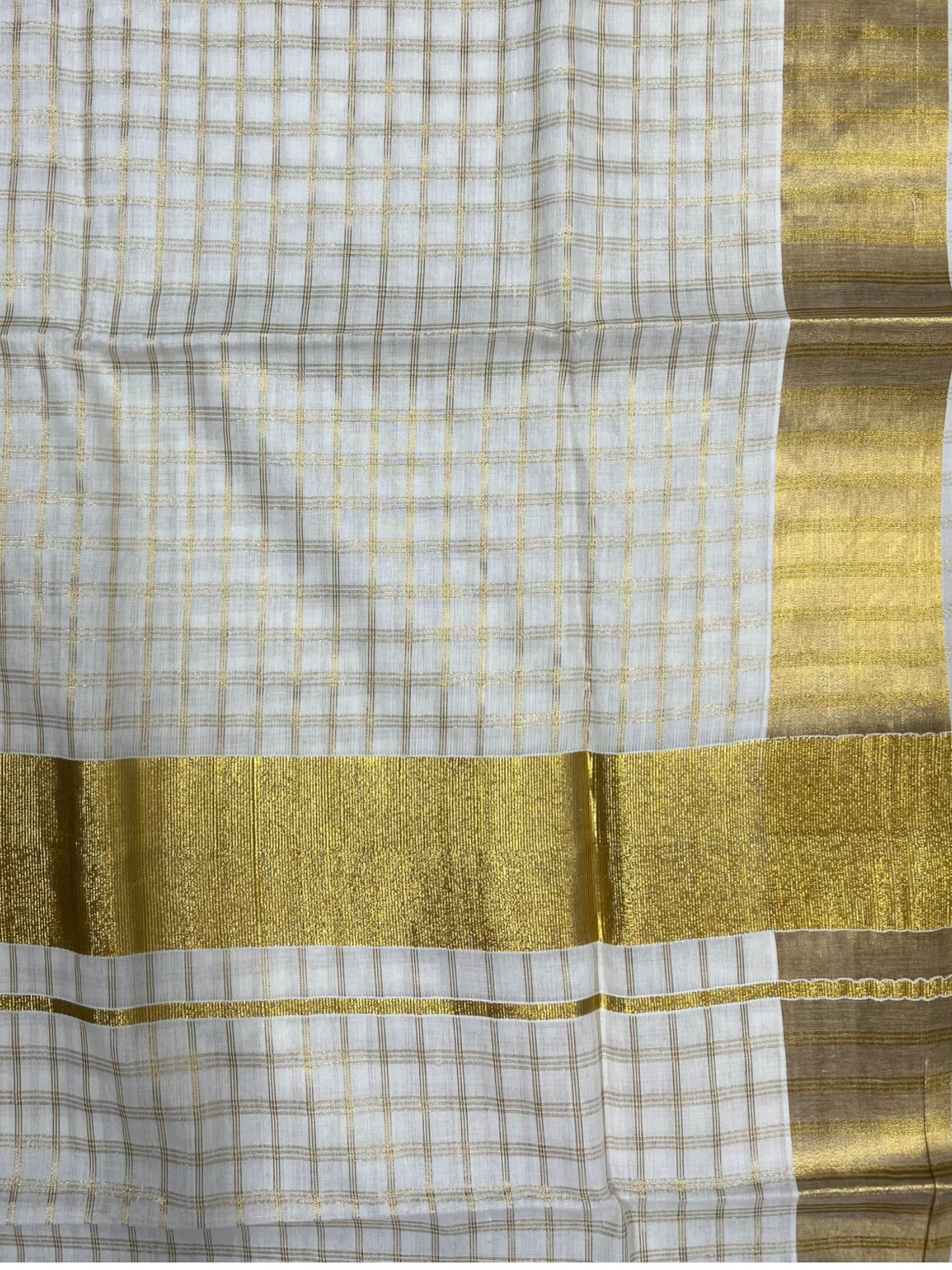 Southloom Pure Cotton Kerala Kasavu Check Saree with Woven Work