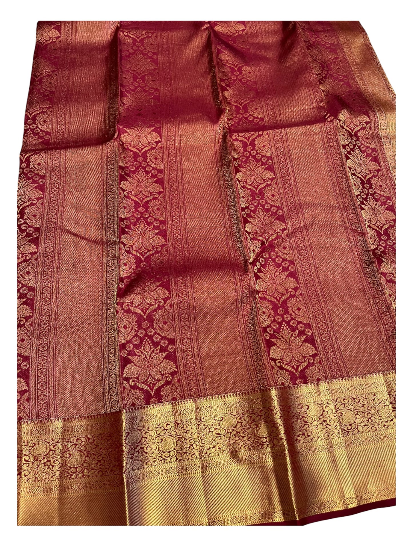 Southloom Pure Handloom Bridal Kanchipuram Silk Saree with Korvai Work (Maroon)