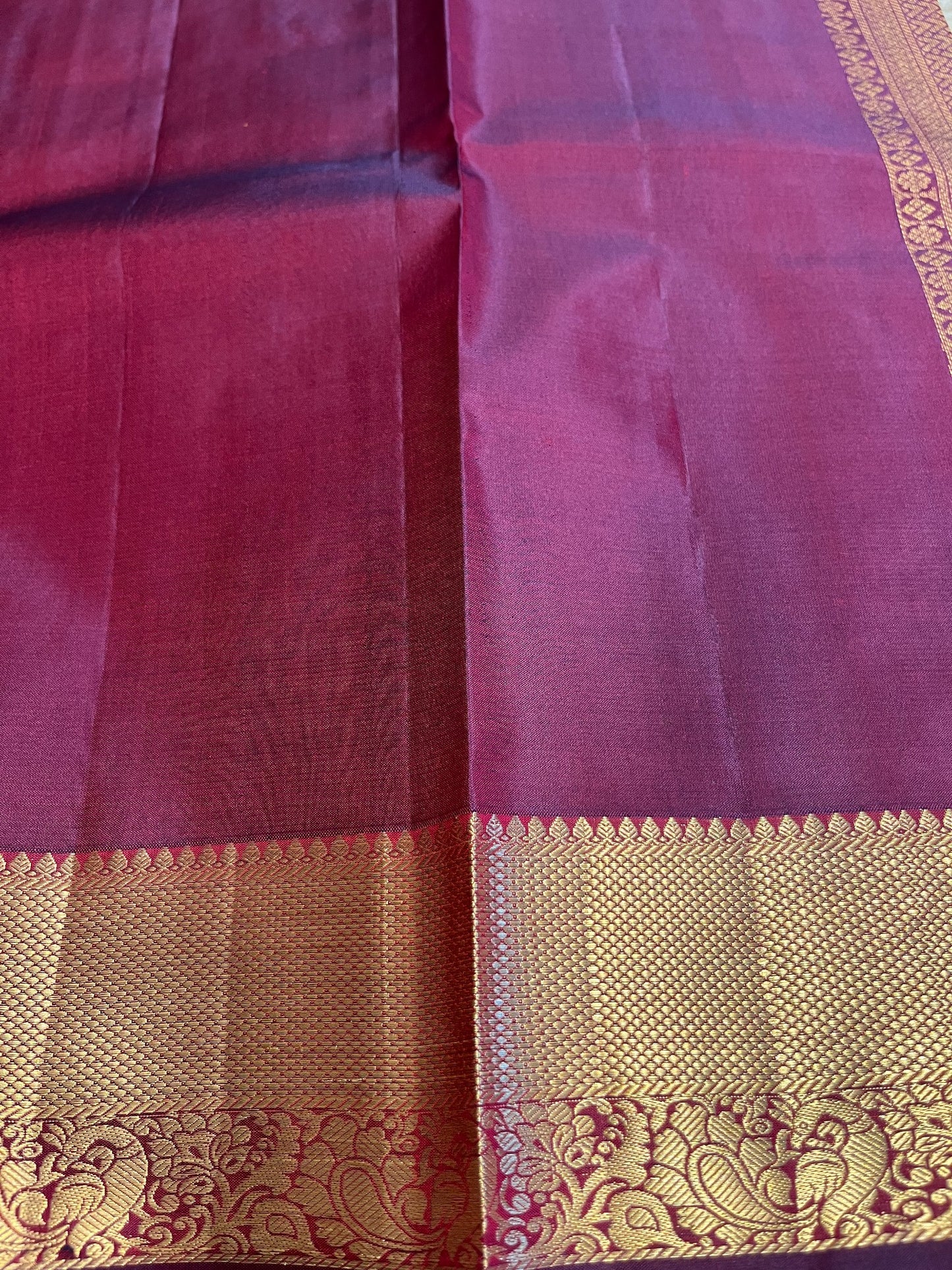 Southloom Pure Handloom Bridal Kanchipuram Silk Saree with Korvai Work (Orange & Purple)