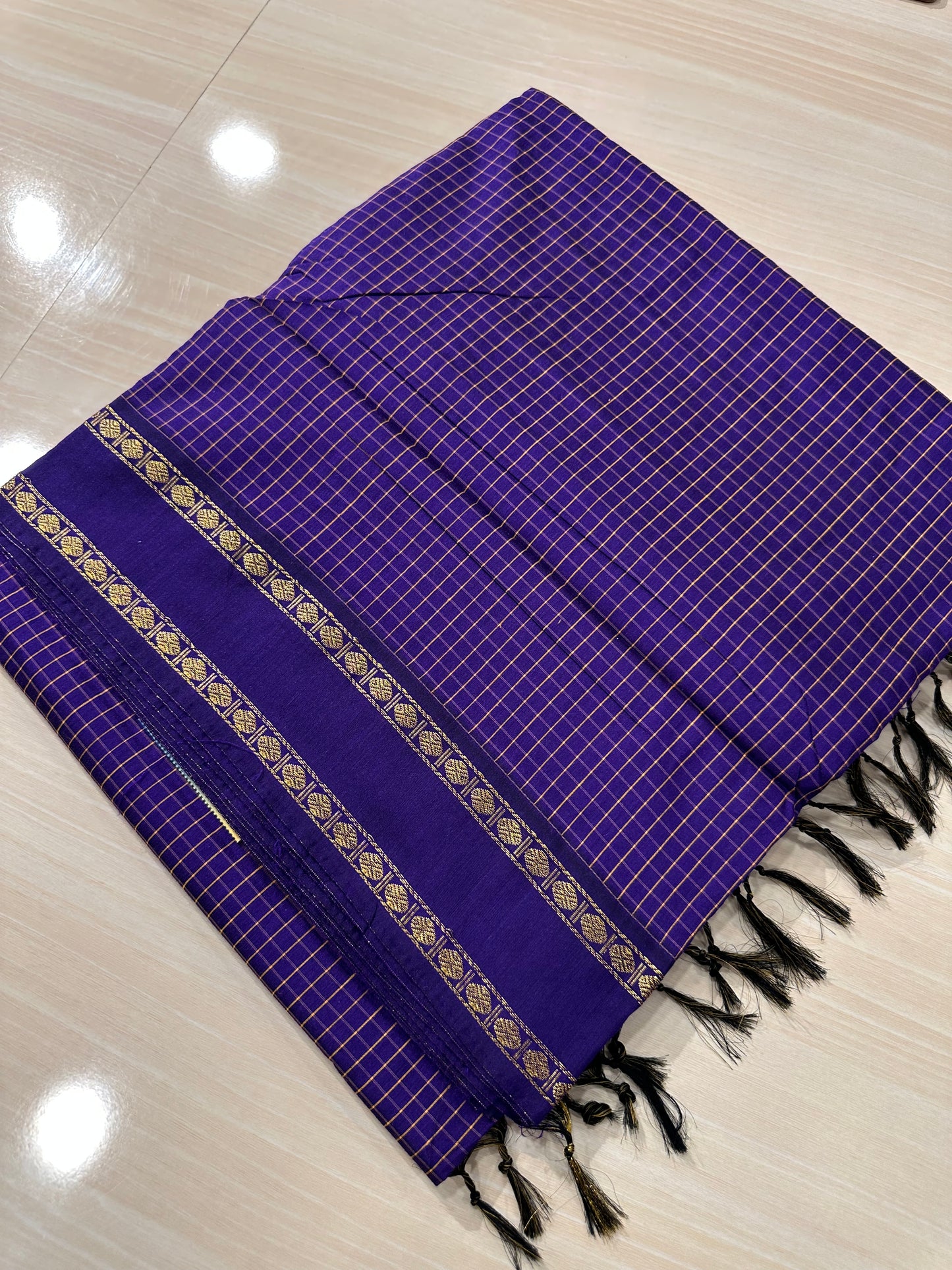 Violet Kalyani Cotton Check Saree SL166