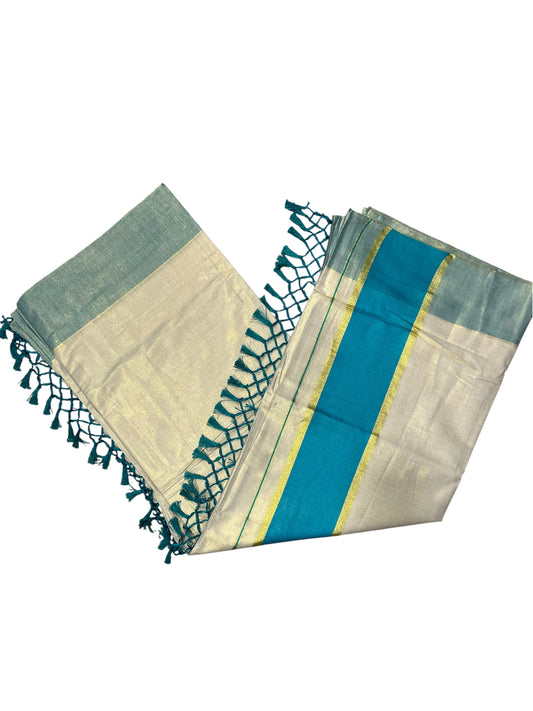 Southloom Kerala Tissue Kasavu Saree with Turquise boarder