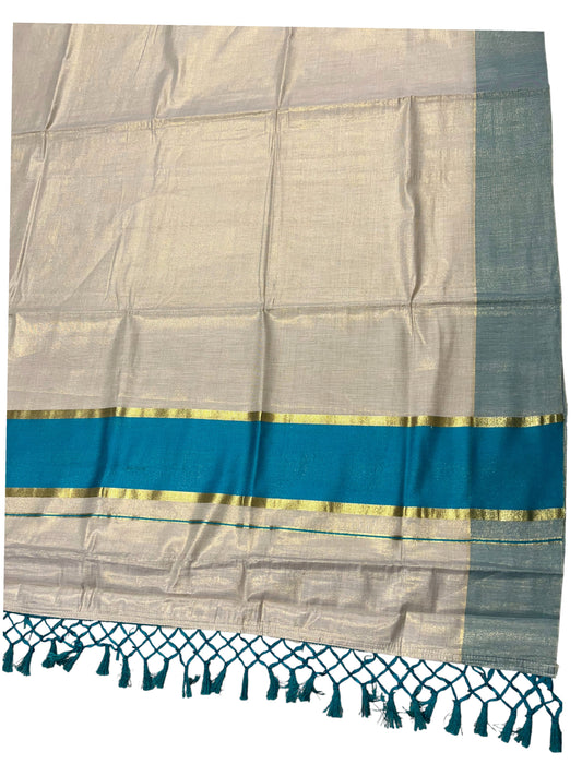 Southloom Kerala Tissue Kasavu Saree with Turquise boarder