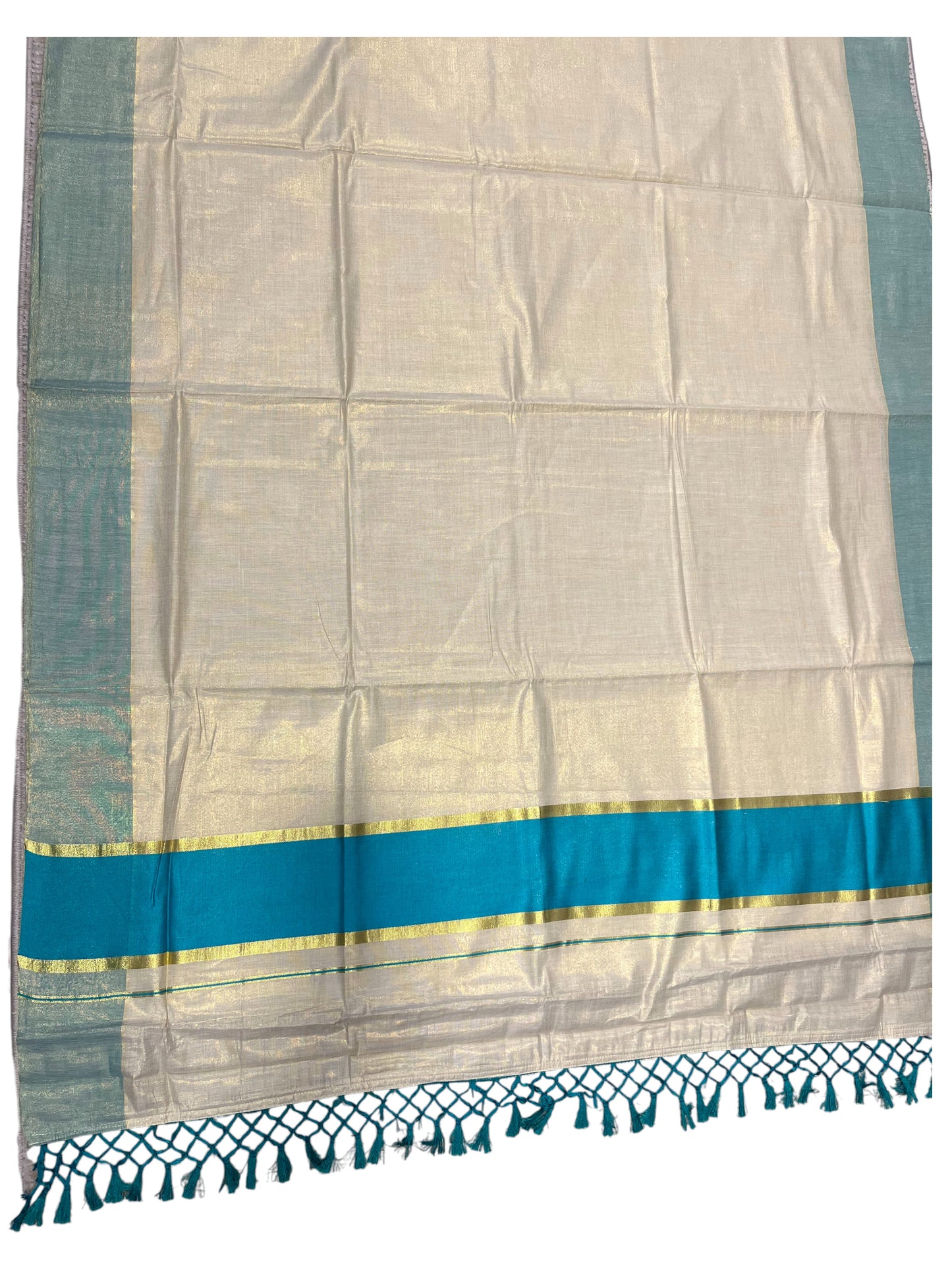 Southloom Kerala Tissue Kasavu Saree with Turquise boarder