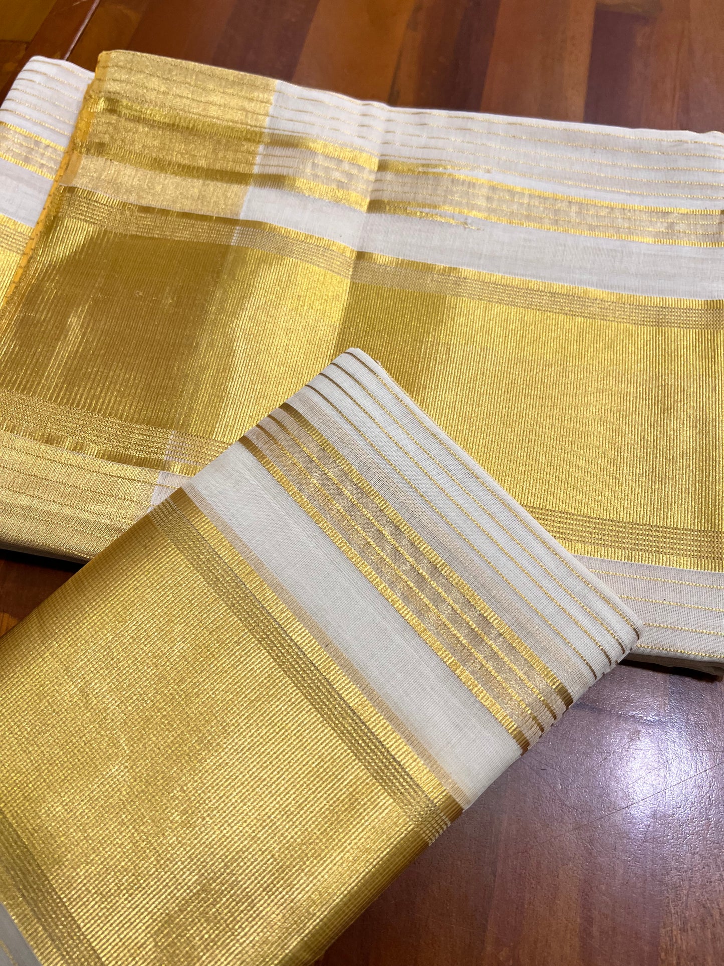 Southloom Super Premium Balaramapuram Handloom Pure Cotton Wedding Set Mundu with Lines Designs 2.70 Mtrs