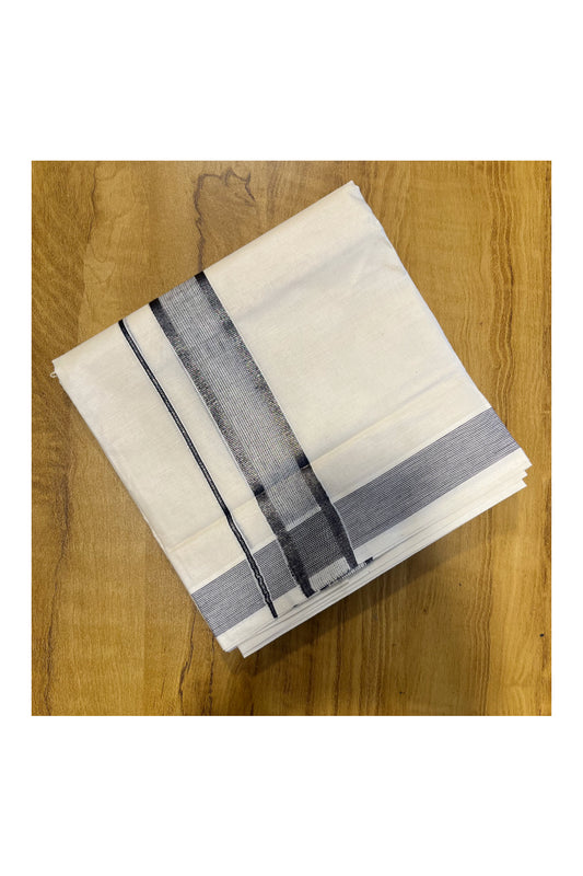 Pure Cotton Mundu with Gray Lines and Grey Border (South Indian Kerala Dhoti)
