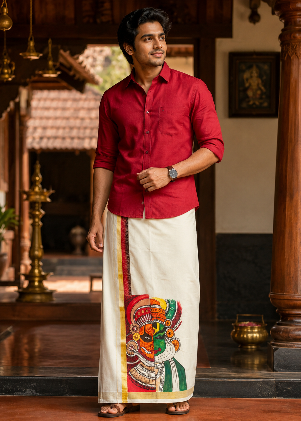 Kerala Cotton Handpainted Dhoti ( Double Mundu )  SL330