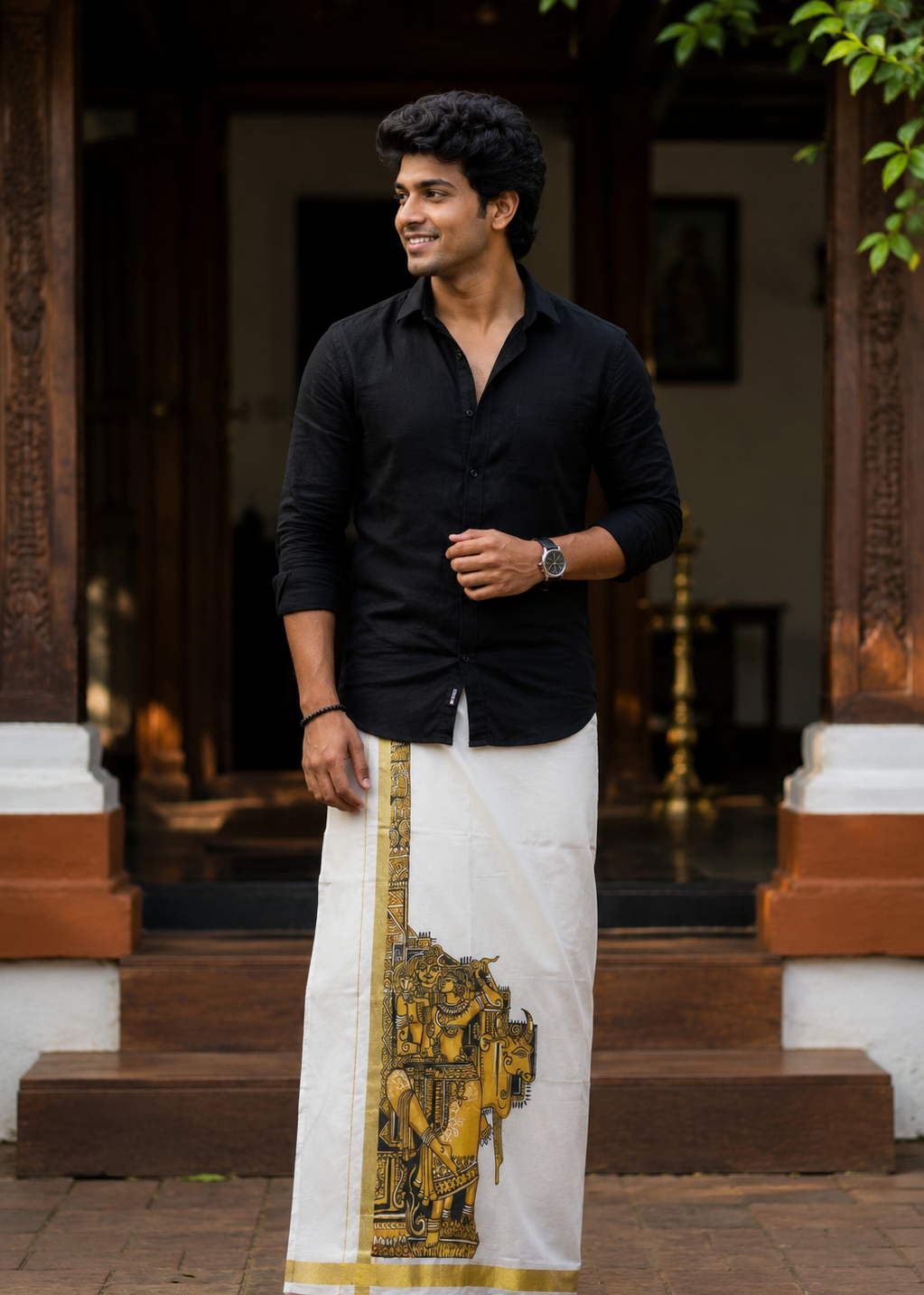 Kerala Cotton Handpainted Dhoti ( Double Mundu )  SL330