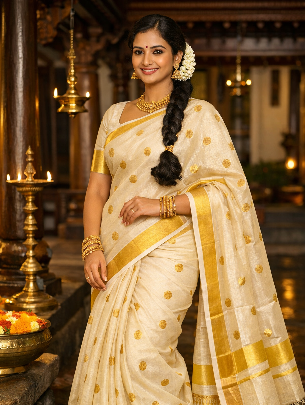 Kerala Tissue Plain Polkka Saree SL137