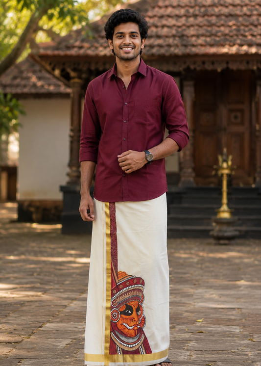 Kerala Cotton Handpainted Dhoti ( Double Mundu )  SL330