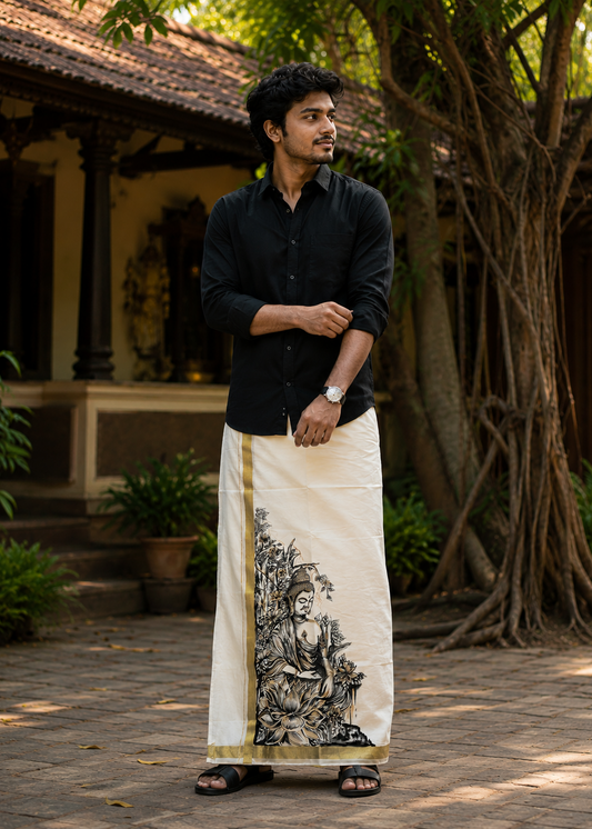Kerala Cotton Handpainted Dhoti ( Double Mundu )  SL330