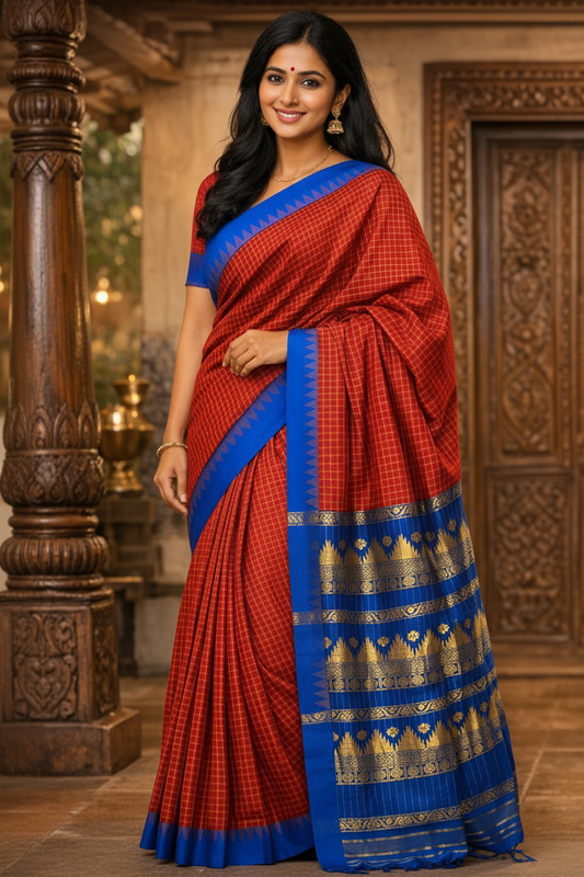 Maroon & Blue Kalyani Cotton SL236