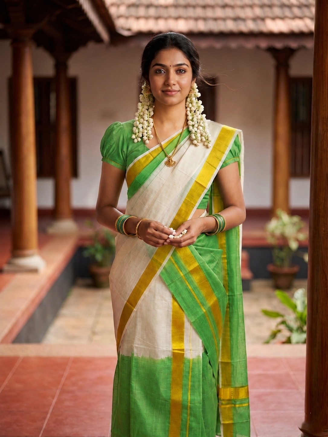 Southloom Tie & Dye - Half & Half  Multi Colour Light Green Design Set Mundu (Mundum Neriyathum) in 2.80 m Neriyathu 1.5 Inch (Extra Length)SL264