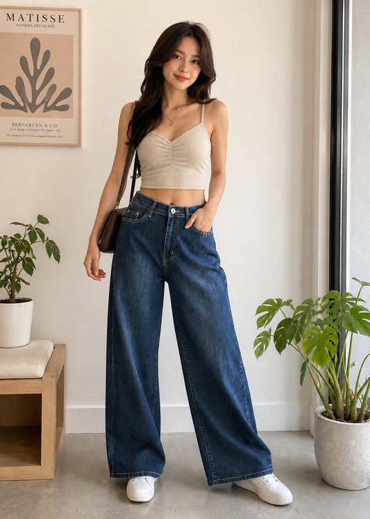 Straight Fit Wide Leg Jeans For Women SL294