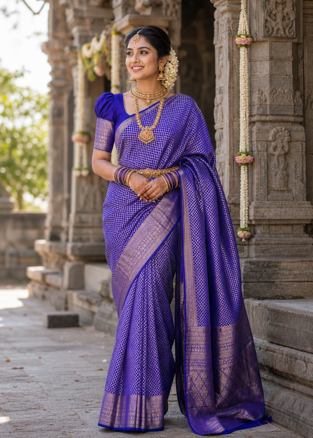 Southloom Premium Semi Silk Zari Work Bridal Brocade Saree in Blue with Matching Pallu