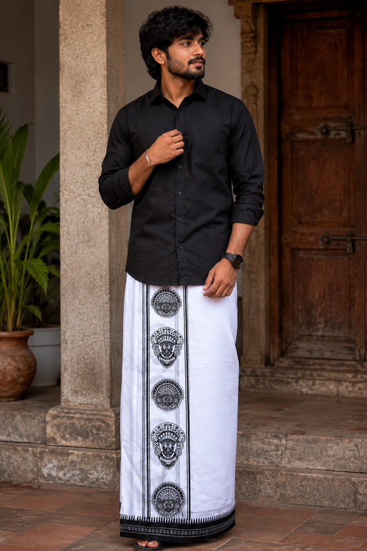Pure White Printed Single Dhoti SL319