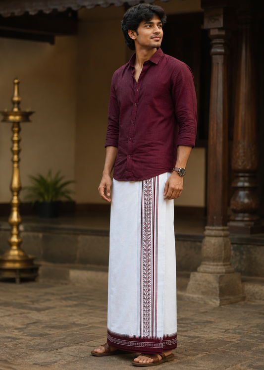Pure White Printed Single Dhoti SL319