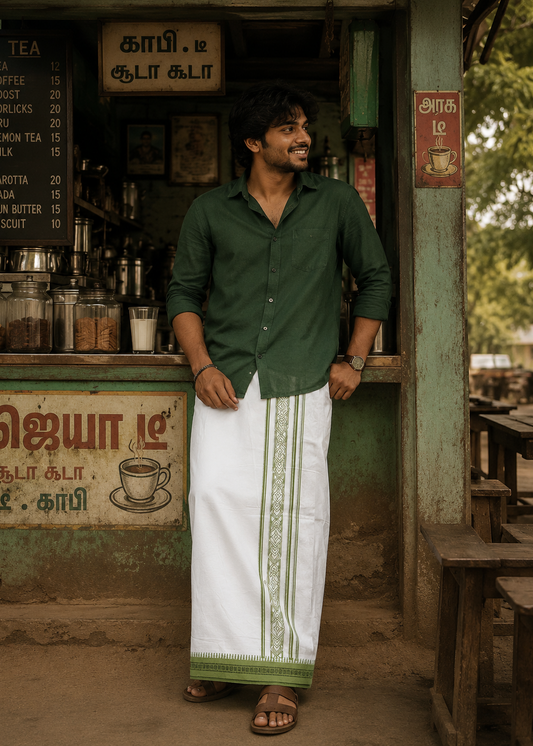 Pure White Printed  Single Dhoti SL319