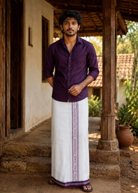 Pure White Printed Single Dhoti SL319