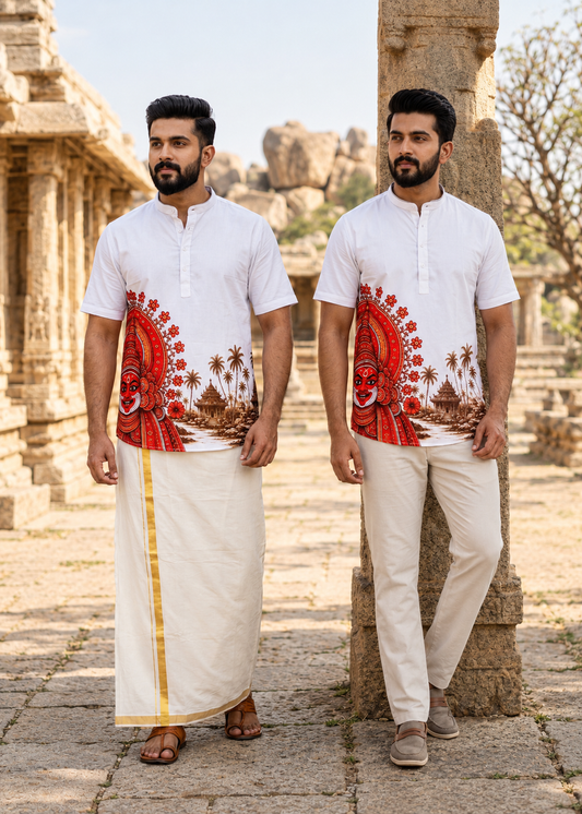 Southloom Ethinic Shirt With Floral Digital Printed for Men in Half Sleeve