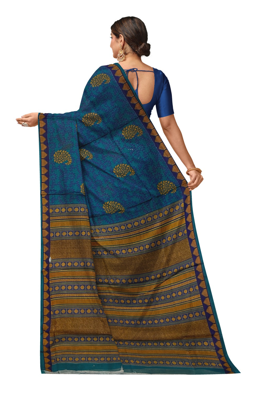 Southloom Cotton Blue Designer Printed Saree