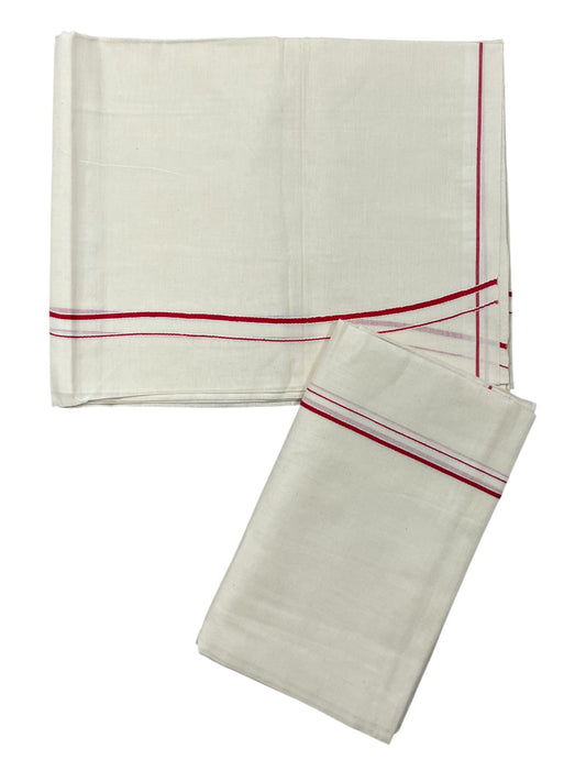 Kerala Cotton Mundum Neriyathum Single (Set Mundu) with Red Eerkkil Kara