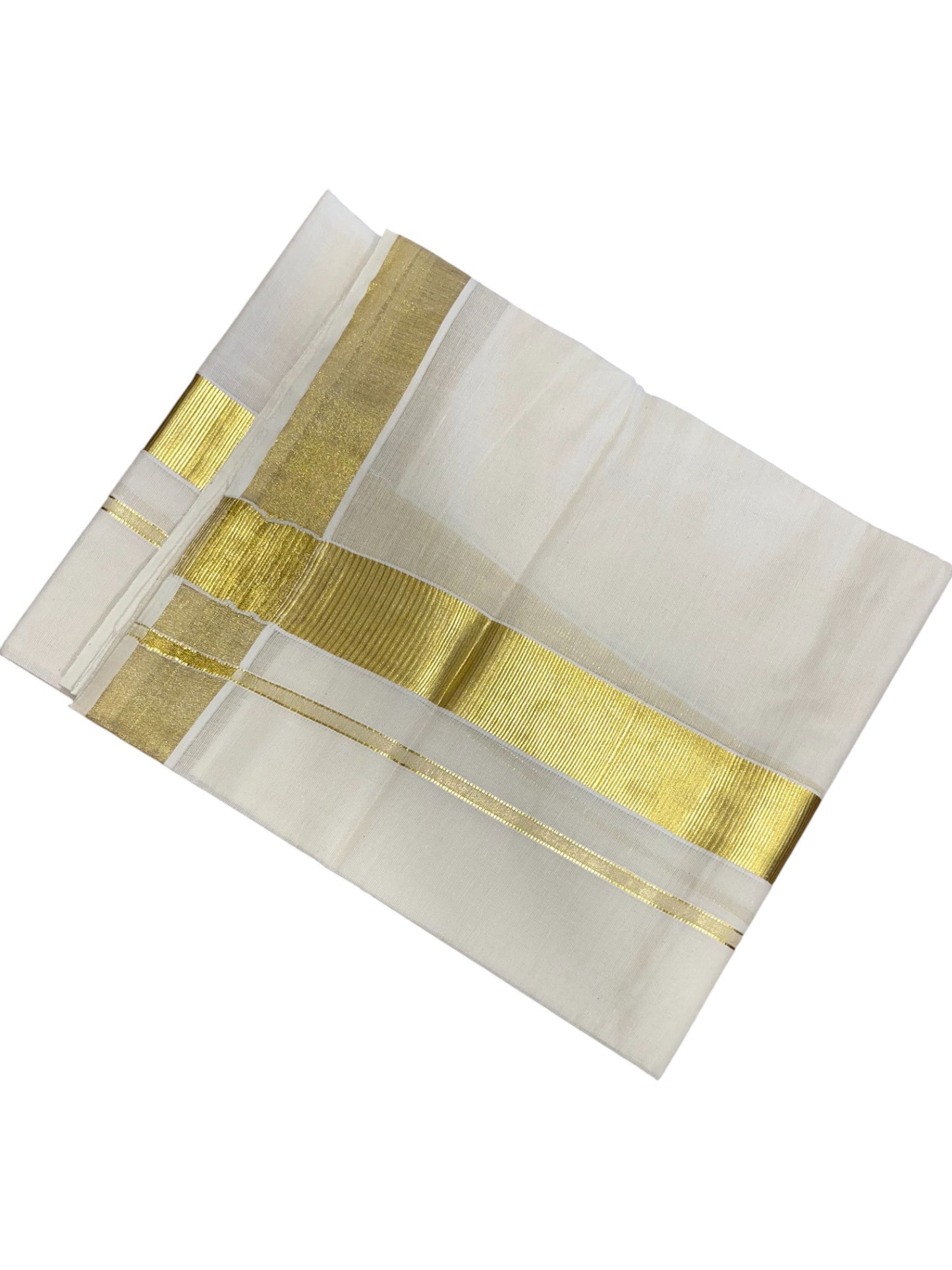 Kerala Cotton Double Mundu with Golden Border  (South Indian Dhoti)