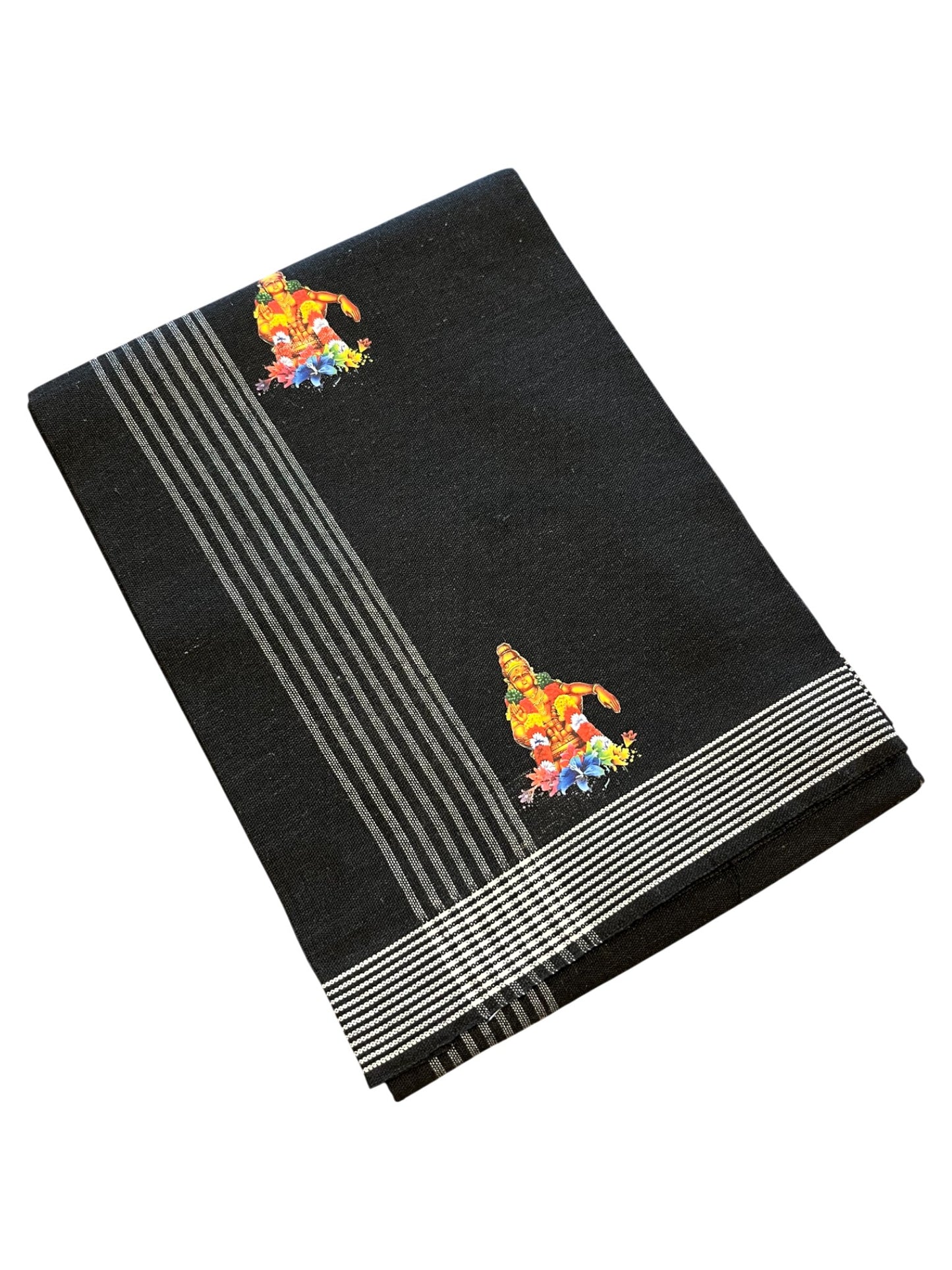 Southloom Black Printed Ayyapan Single Mundu / Otta Mundu  (South Indian Kerala Dhoti)