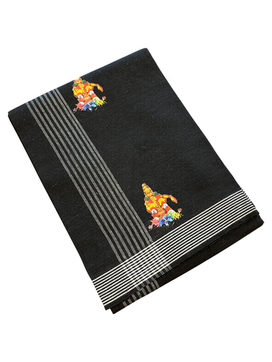 Southloom Black Printed Ayyapan Single Mundu / Otta Mundu  (South Indian Kerala Dhoti)