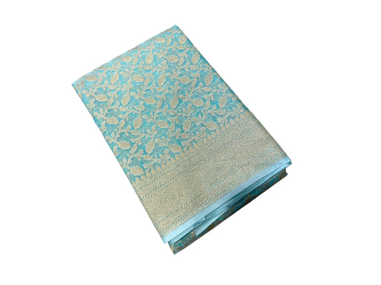 Southloom Cotton Banarasi Silk Saree with Woven Work on Body and Borders(Blue)