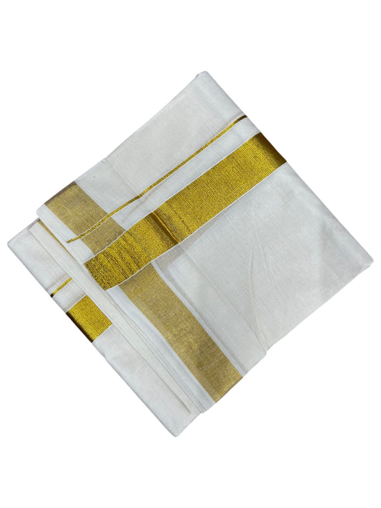 Southloom Kerala Pure Cotton Double Mundu with Gold Kasavu and Border (South Indian Dhoti)