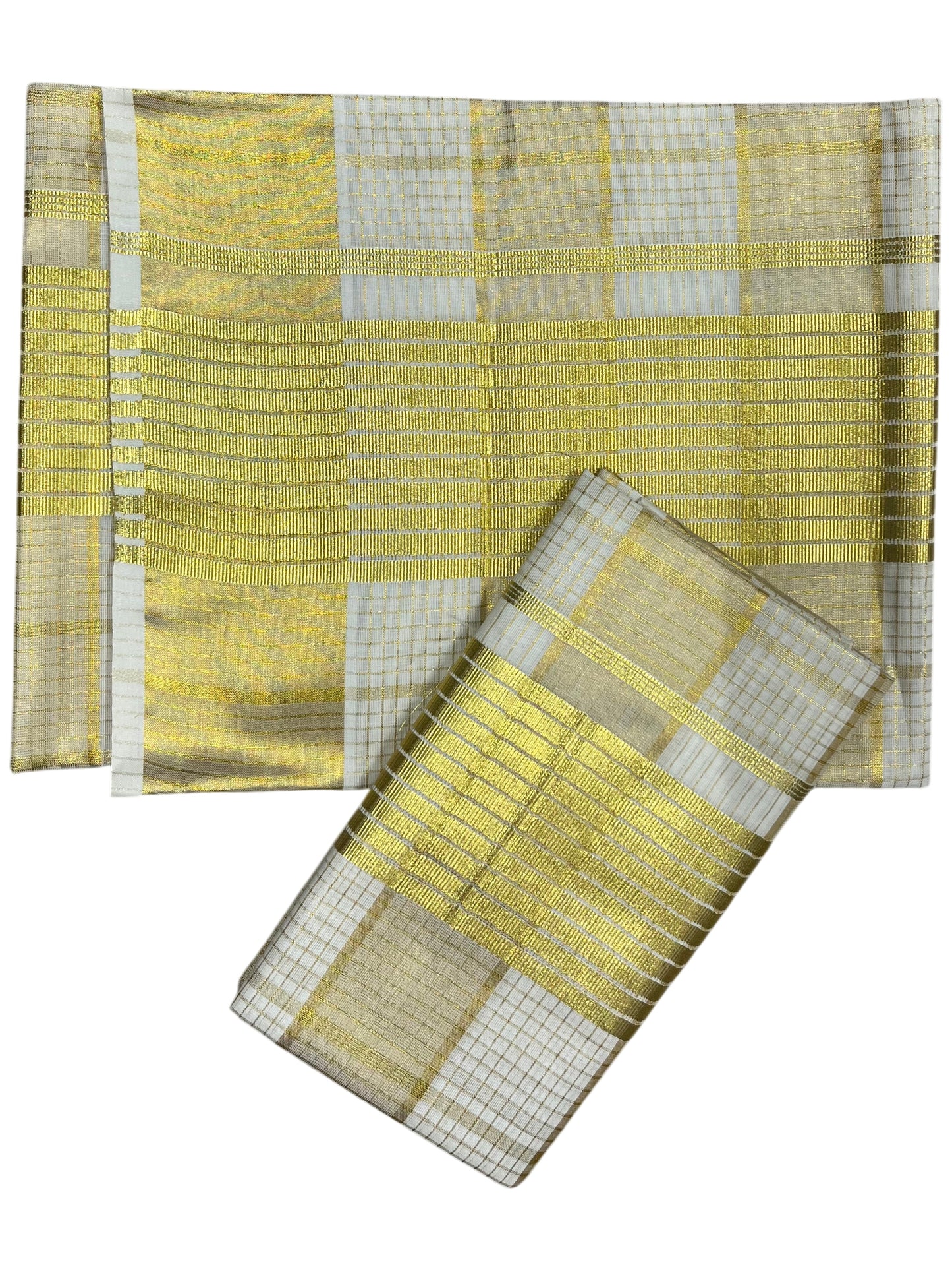 Southloom Kerala Tissue Single Set Mundu (Mundum Neriyathum) with  Kasavu Check Across Body