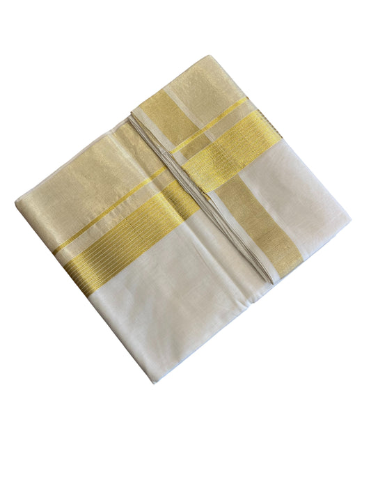 Southloom Premium Handloom Cotton Double Mundu with Gold Kasav Line Border