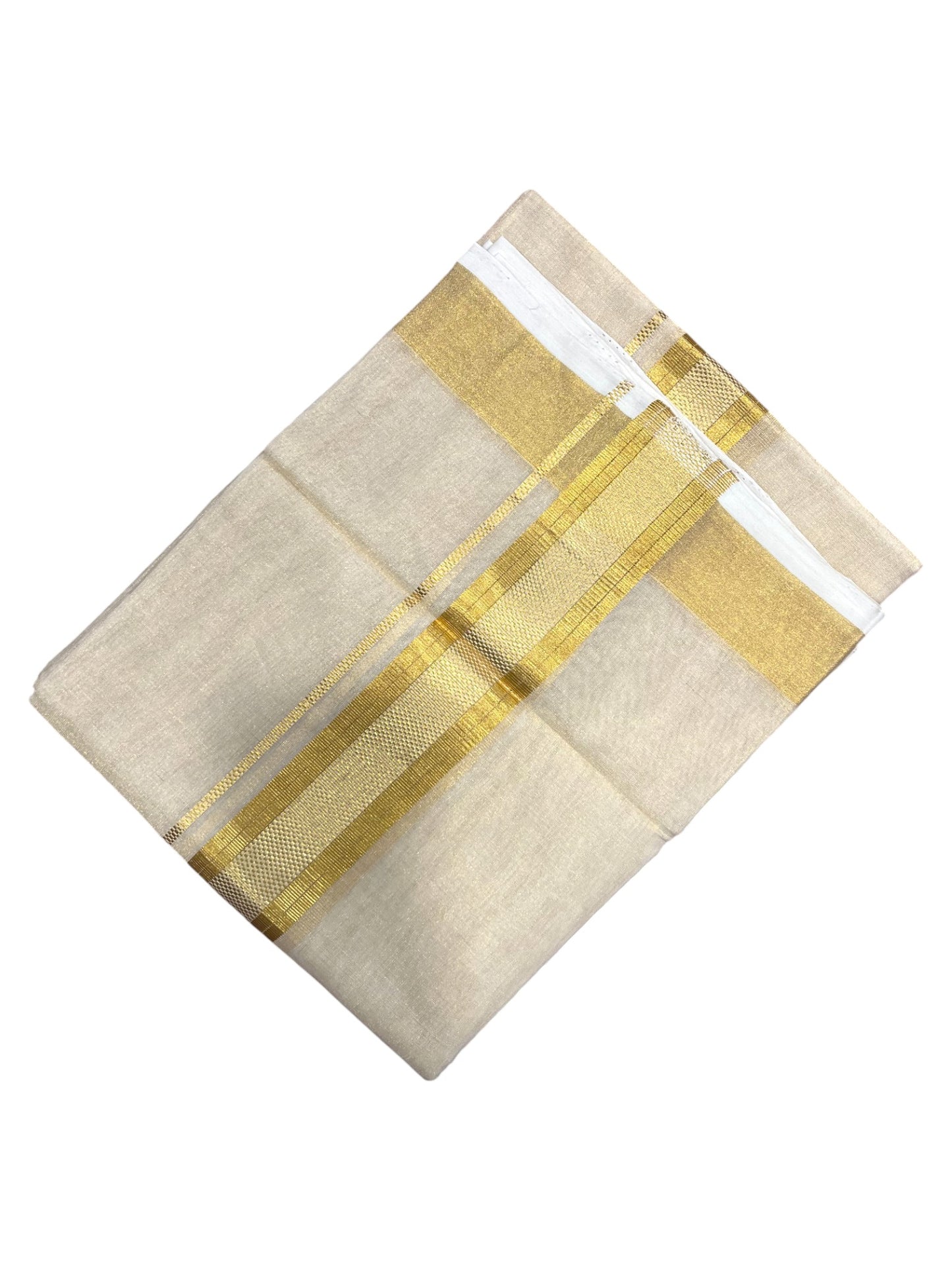 Southloom Premium Handloom Tissue Double Mundu with Gold Kasavu Border